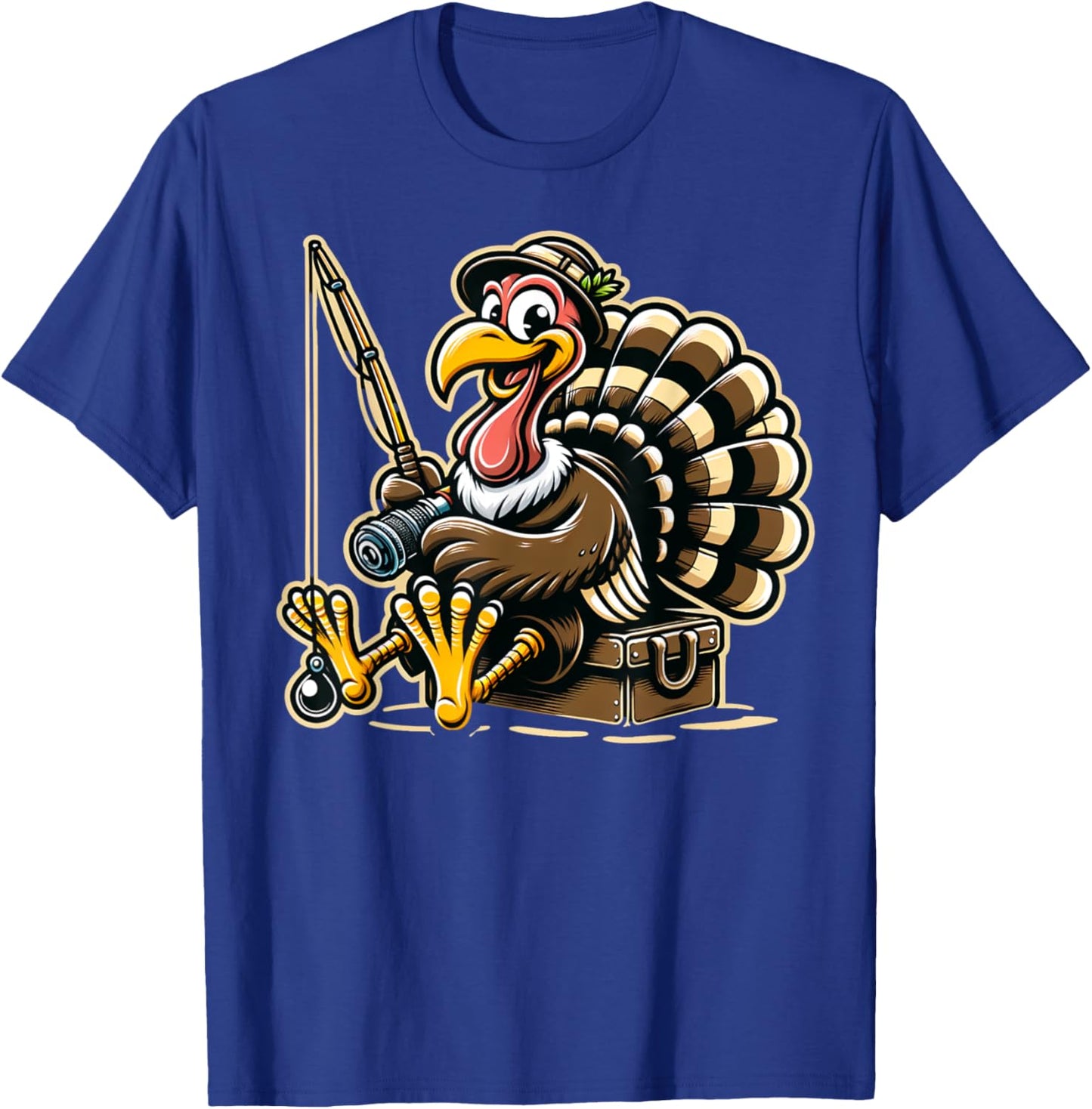 Autumn & Thanksgiving Designs Women & Kids Funny Turkey Fishing Thanksgiving Fisherman Humor T-Shirt - T-Shirt | Royal
