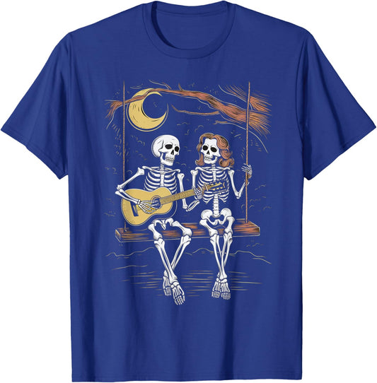 Skeleton Playing Guitar Moon Halloween Music Boys Men T-Shirt - T-Shirt | Royal