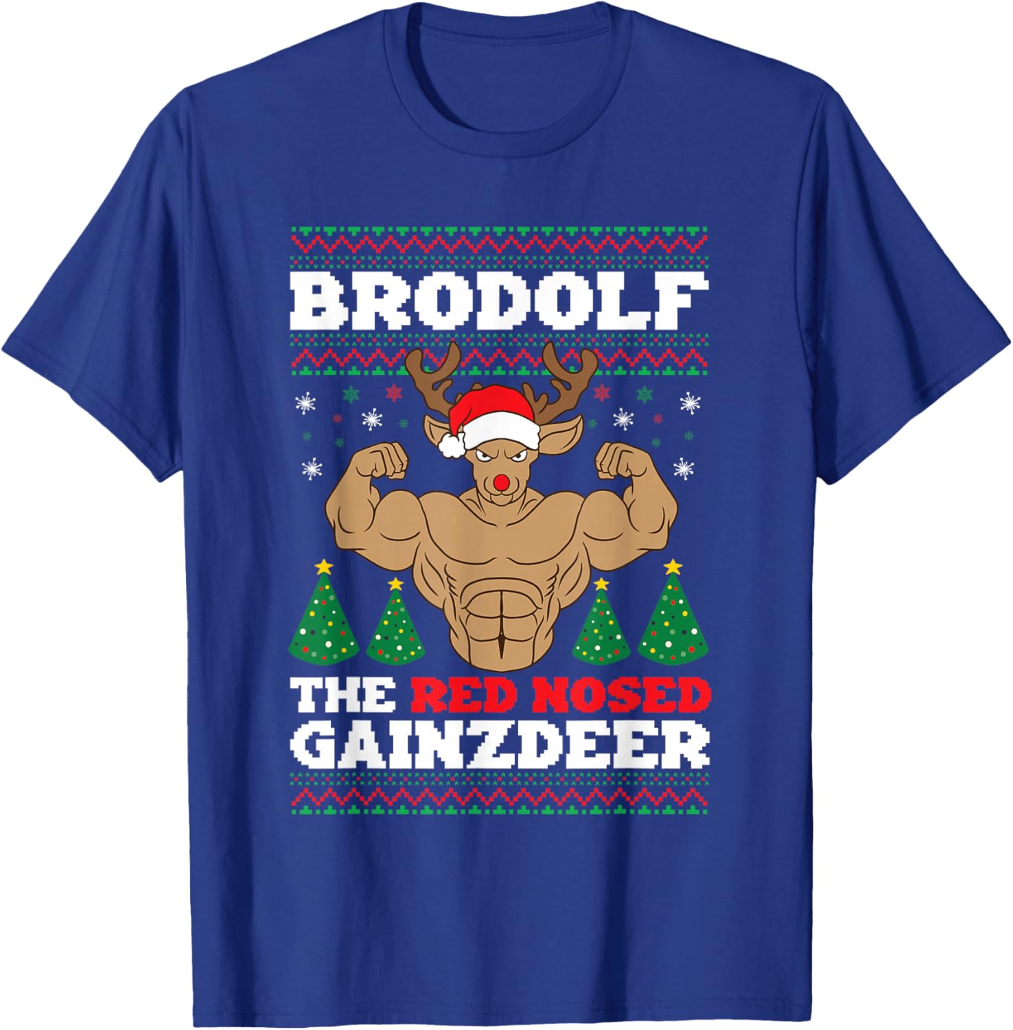 Brodolf Funny Christmas Buff Reindeer Gym Bodybuilding Xmas T-Shirt - T-Shirt | Royal