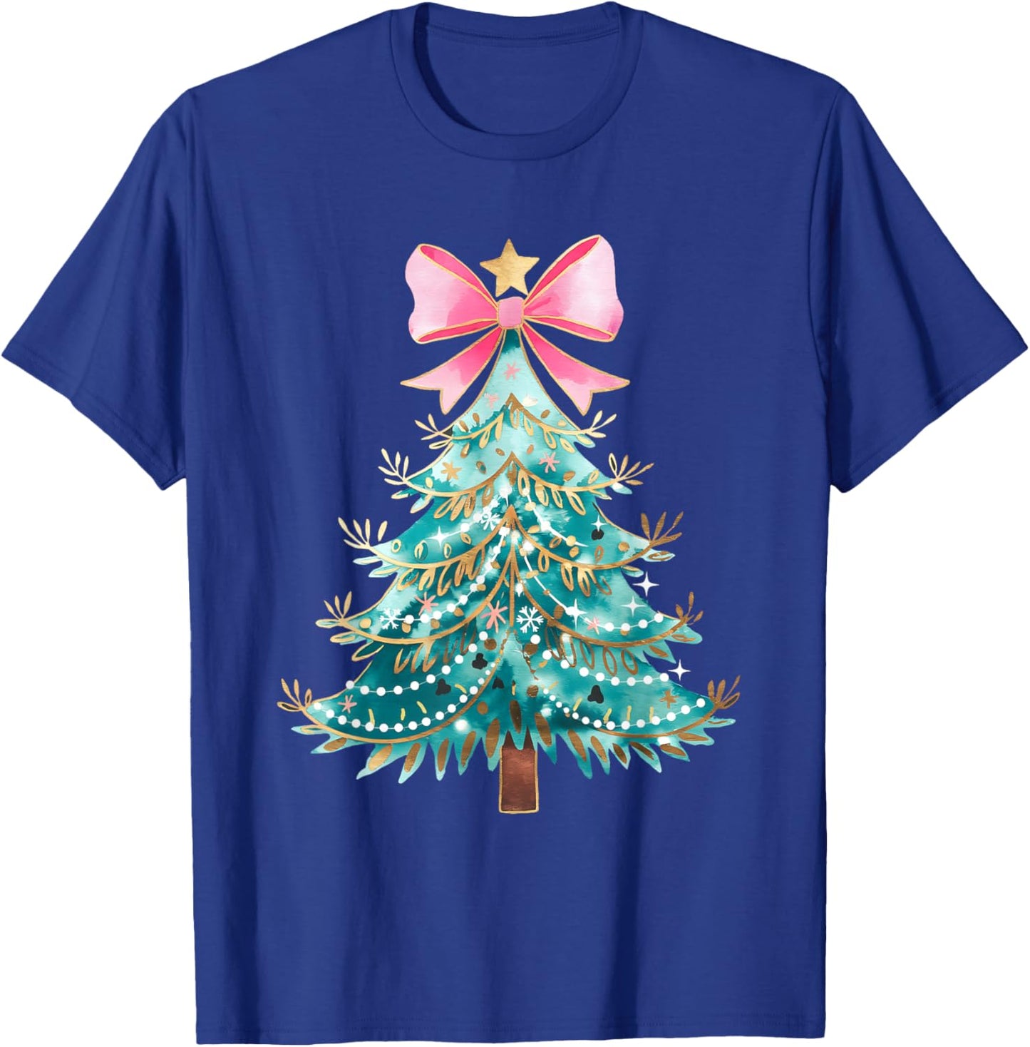 Christmas Tree Bow Pink Christmas Coquette Bow Xmas Holiday T-Shirt - T-Shirt | Royal