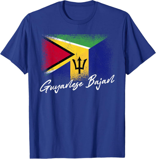 Guyanese Bajan Barbadian Roots Guyana Barbados Flag T-Shirt - T-Shirt | Royal