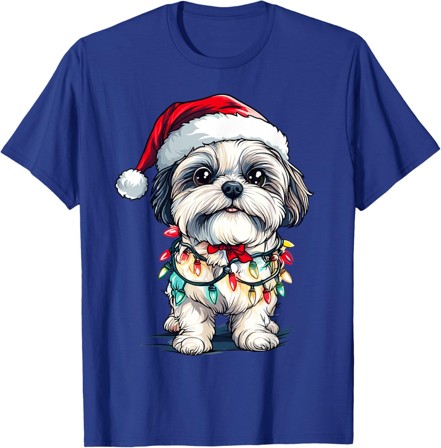 Shih Tzu Santa Christmas Tree Lights Xmas Dog Lover Pajama Women Kids T-Shirt - T-Shirt | Royal
