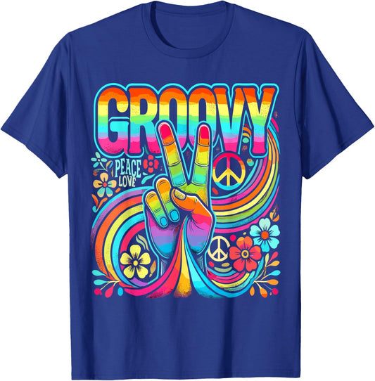 Tie Dye Peace Sign Hippie Love Groovy - -Adult, Small, Black, Short Sleeve, Classic Fit, , All Seasons T-Shirt - T-Shirt | Royal