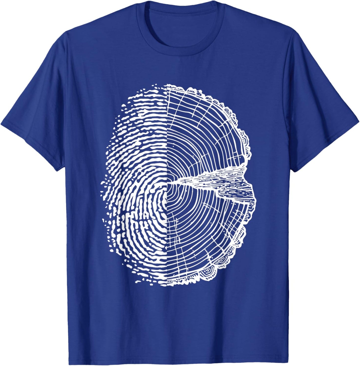 Nature Lovers - Fingerprint and Tree Year Rings T-Shirt - T-Shirt | Royal