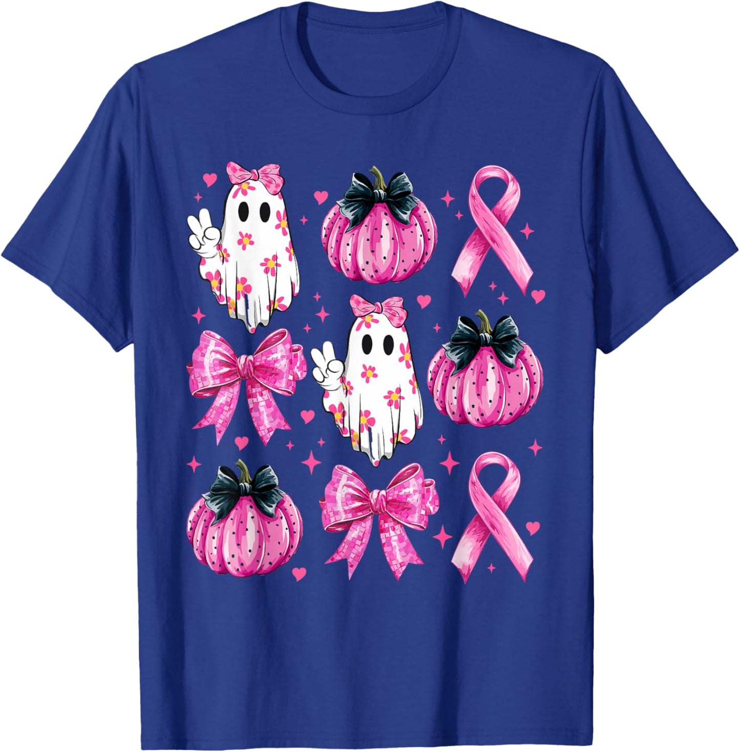 Retro Groovy Breast Cancer Ghost Coquette Halloween Pink T-Shirt - T-Shirt | Royal
