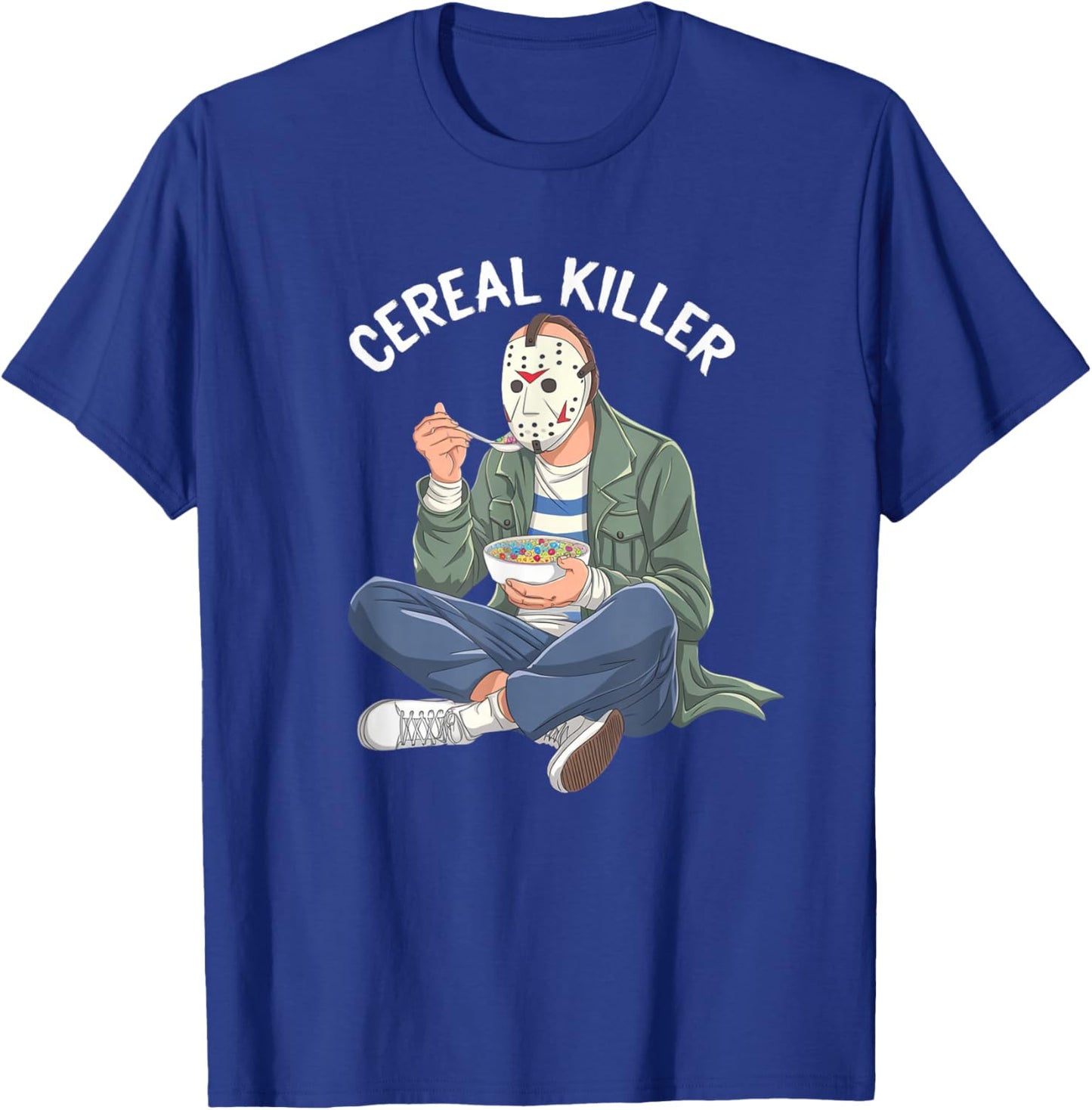 Cereal Killer Masked Character Eating Breakfast T-Shirt - T-Shirt | Royal