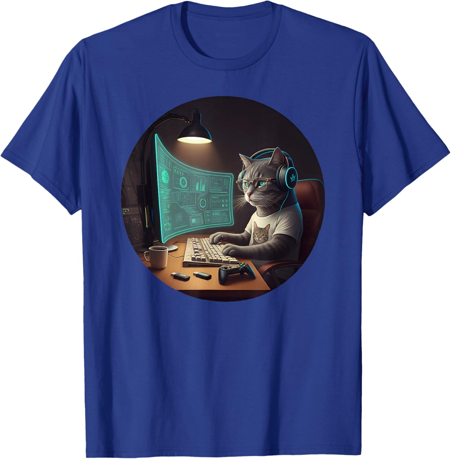 Cat Computer Science Nerd Tech Coding Gaming Programmer T-Shirt - T-Shirt | Royal