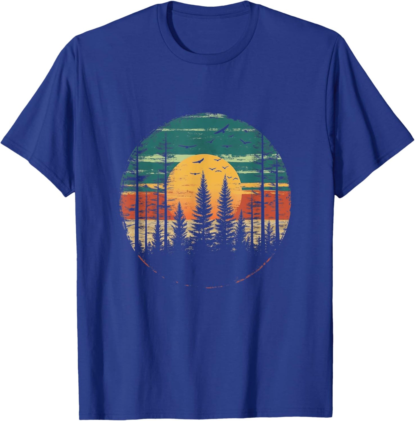 Retro Forest Trees Outdoors Nature Women Men Vintage Graphic T-Shirt - T-Shirt | Royal