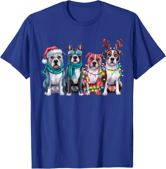Pitbull Reindeer Christmas Lights Dog Lover Xmas Pajama T-Shirt - T-Shirt | Royal