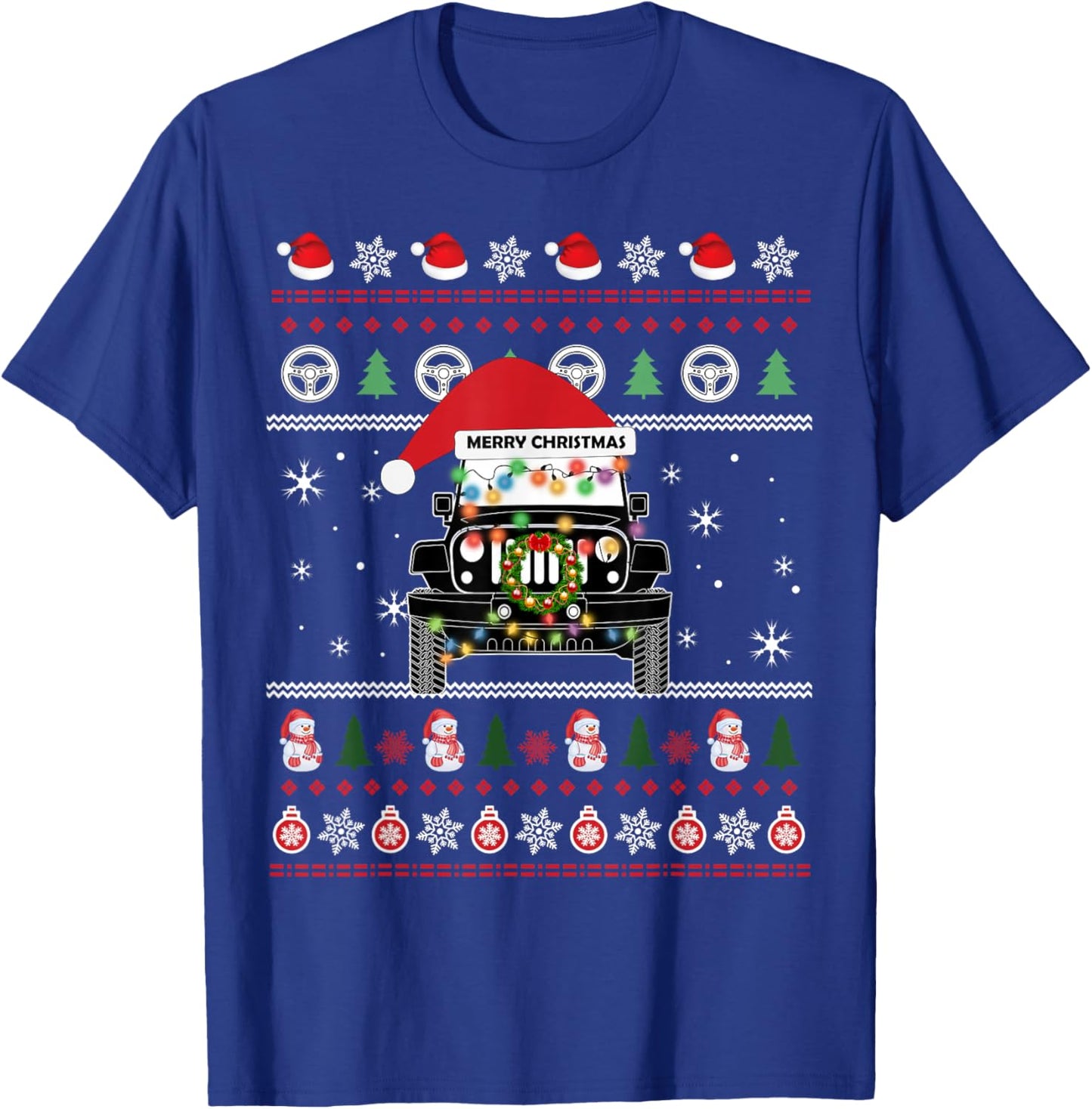 Merry Jeepmas Ugly Light Christmas T-Shirt - T-Shirt | Royal