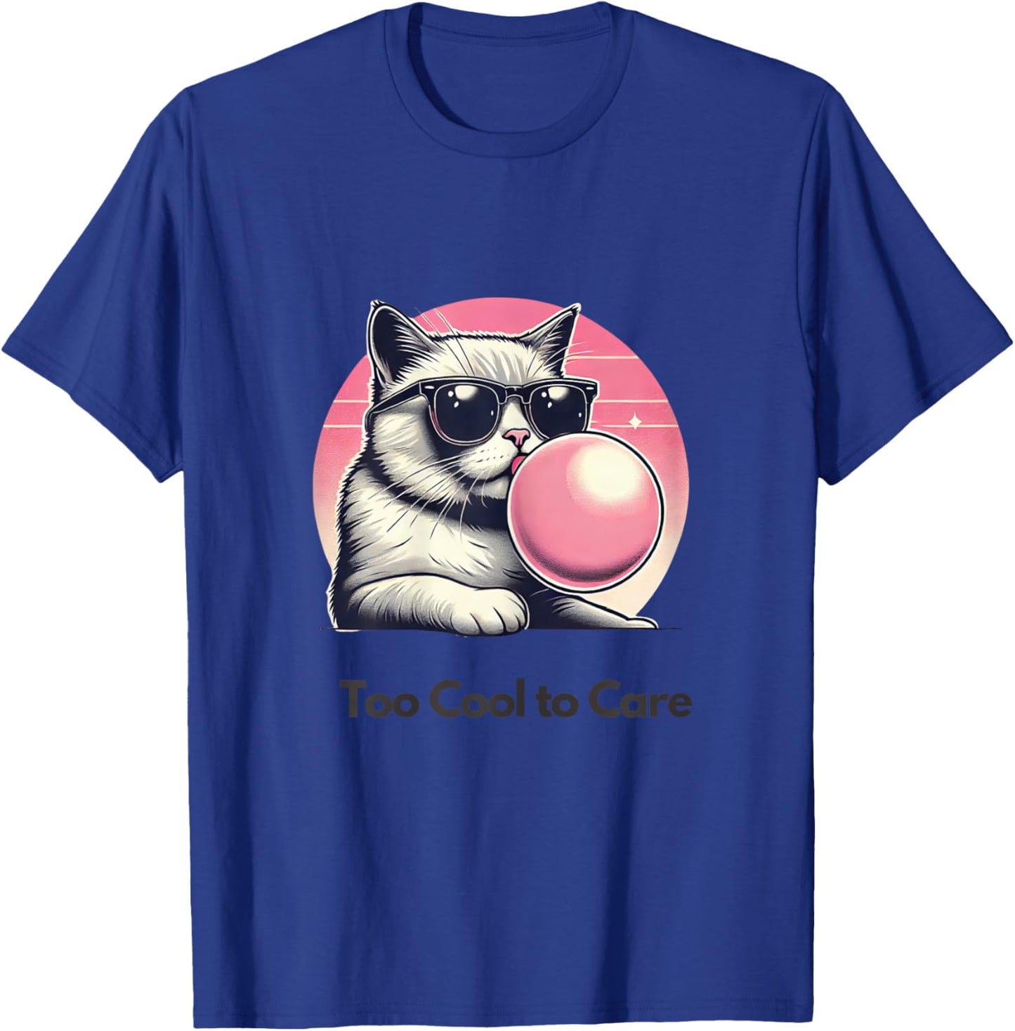 Too Cool to Care Cat Design with Bubble Gum Cat Lover Kids T-Shirt - T-Shirt | Royal