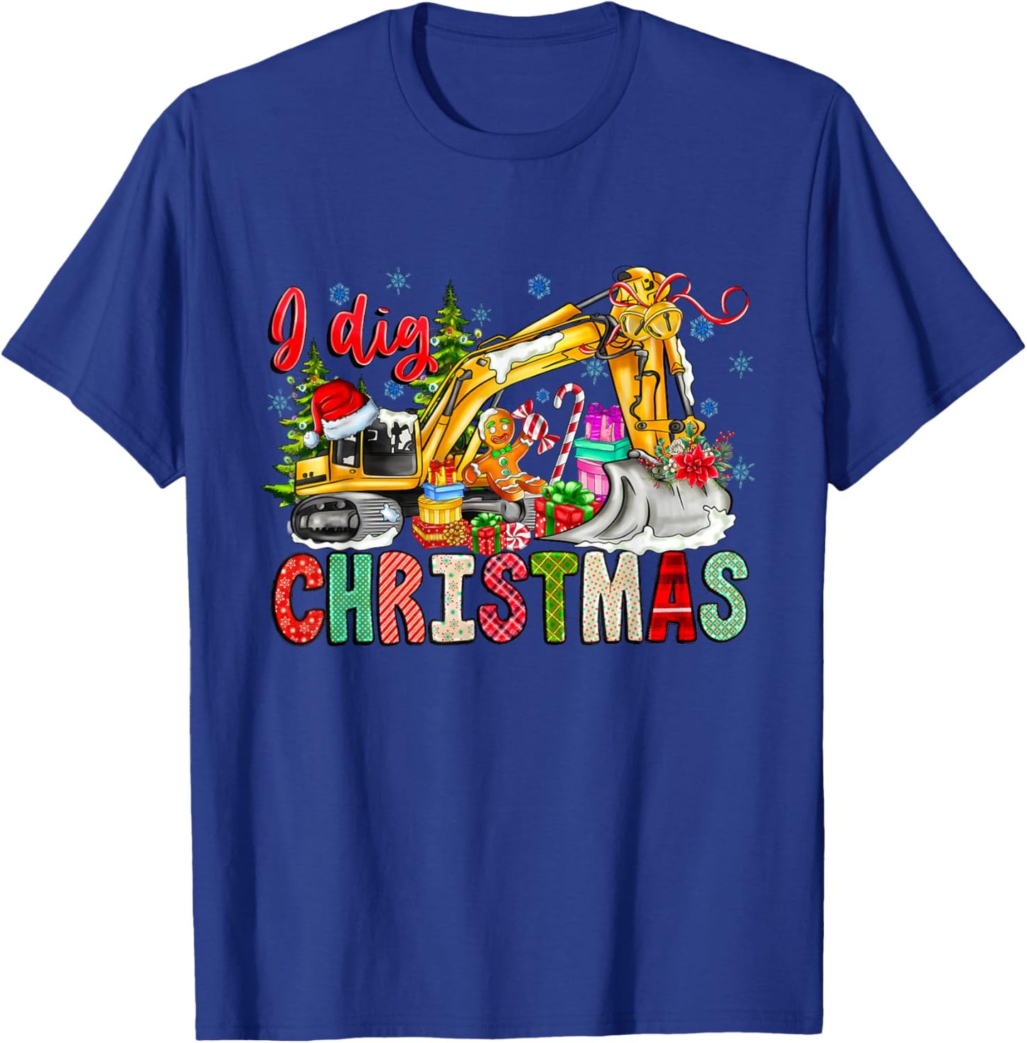 I Dig Christmas Backhoe Loader Santa Claus Construction T-Shirt - T-Shirt | Royal