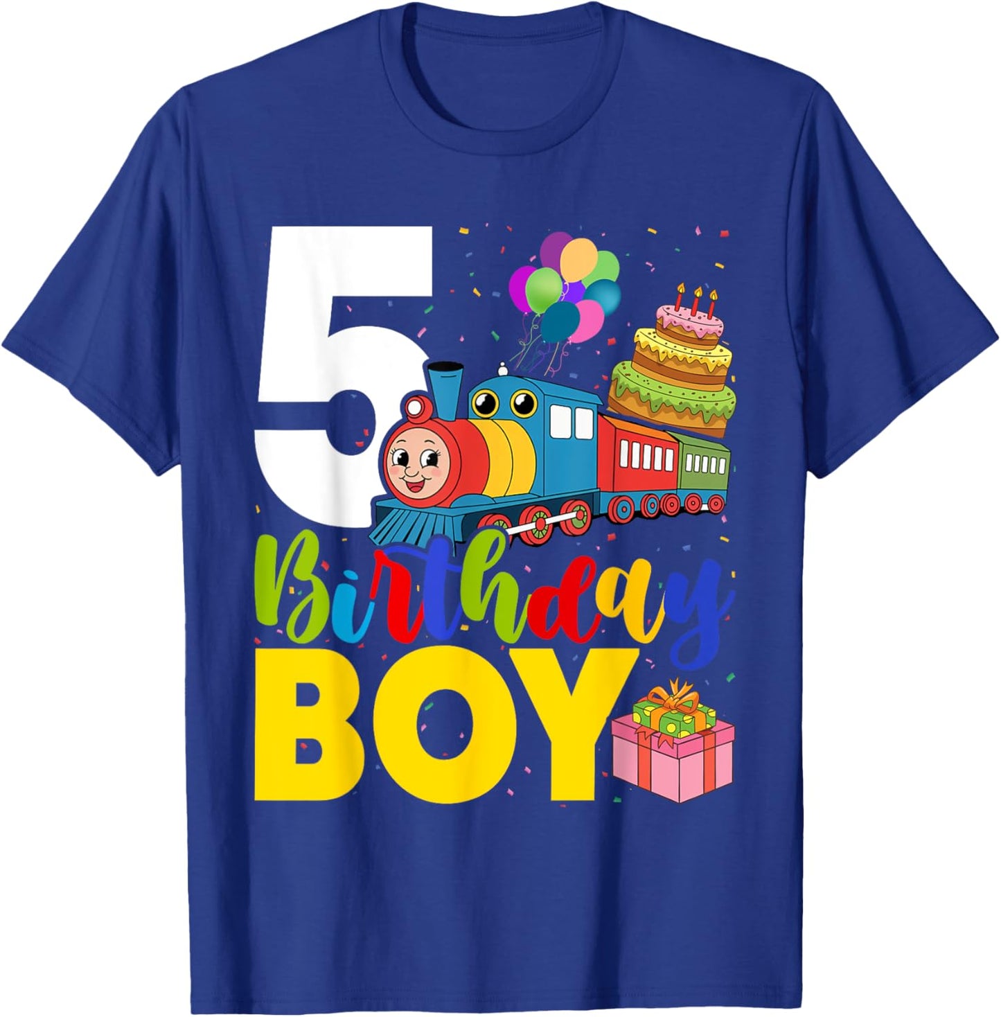 Kids 5th Birthday Train Boys 5 Years Old I'm Five T-Shirt - T-Shirt | Royal