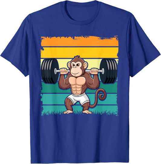 Cute Muscular Monkey Weightlifting Funny Workout T-Shirt - T-Shirt | Royal