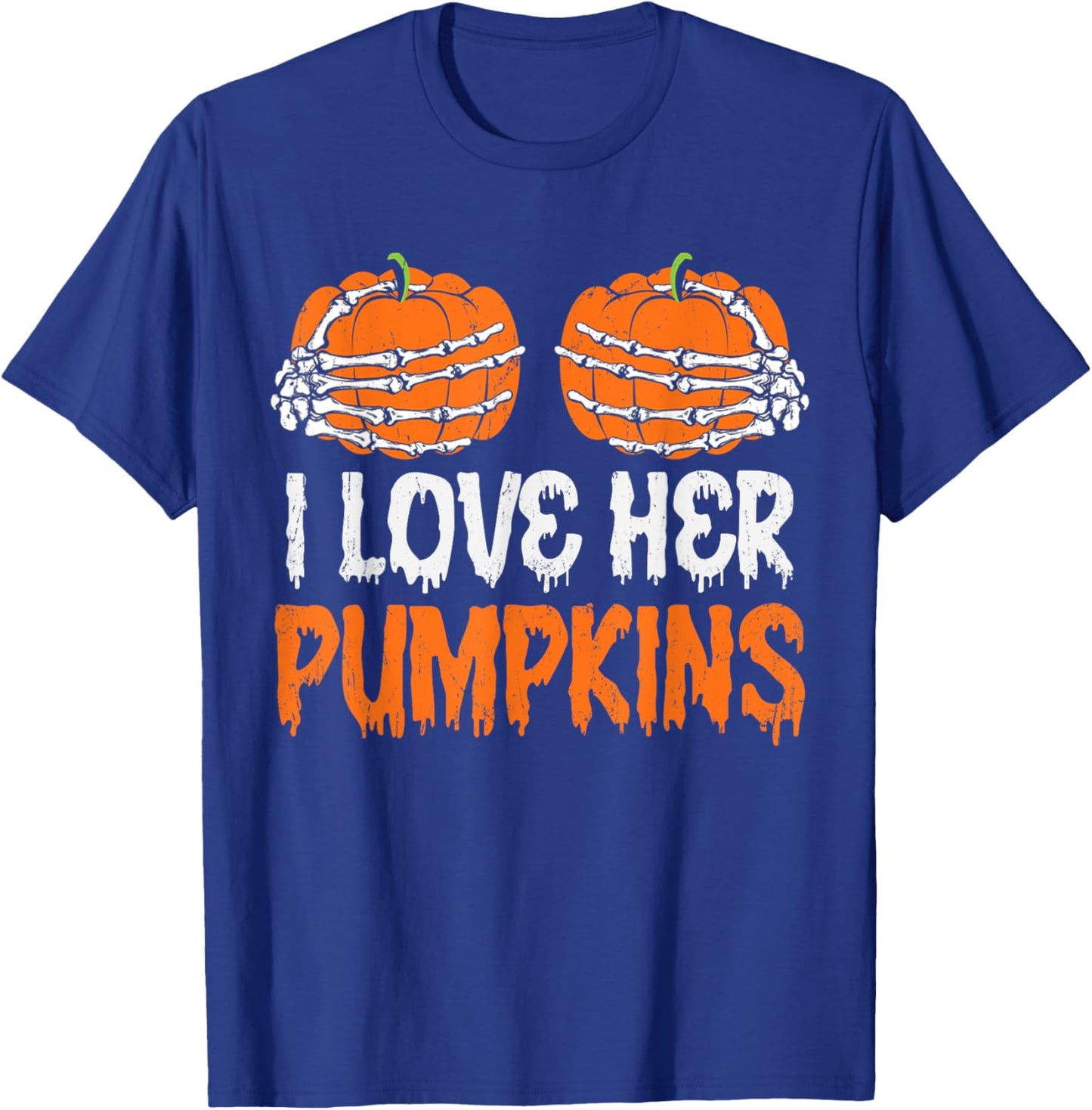 I Love His Broomstick I Love Her Pumpkins Halloween Couples T-Shirt - T-Shirt | Royal