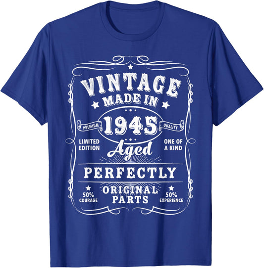 Vintage 80 Birthday Decorations Men 80yr 1945 80th Birthday T-Shirt - T-Shirt | Royal