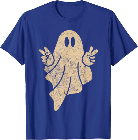 Cute Ghost Peace Sign Vintage Retro Grunge Halloween Spooky T-Shirt - T-Shirt | Royal