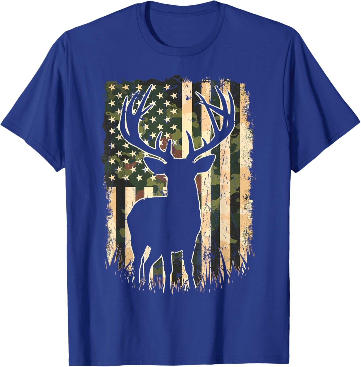 Camo US Flag Deer Hunting Camoflage Hunter T-Shirt - T-Shirt | Royal