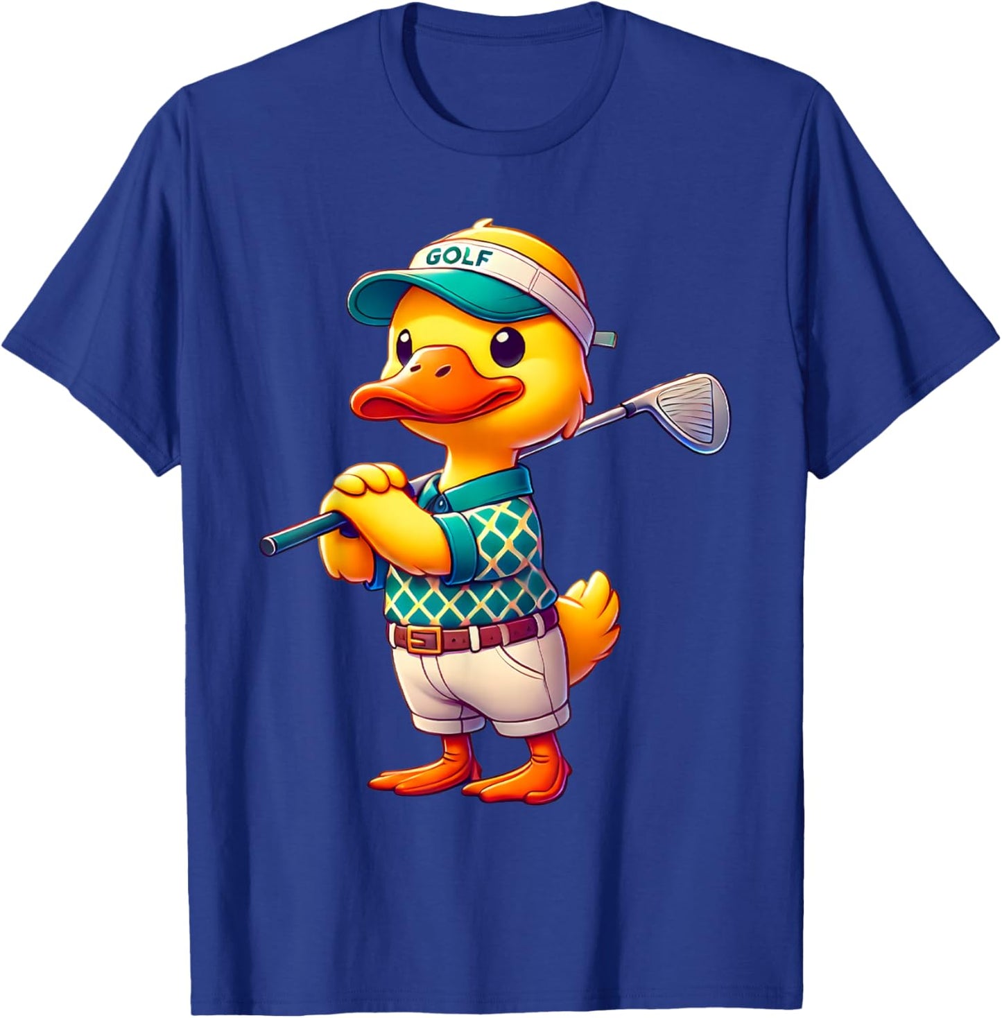 Cute Duck Playing Golf Golfer Golfing Men Women Kids T-Shirt - T-Shirt | Royal