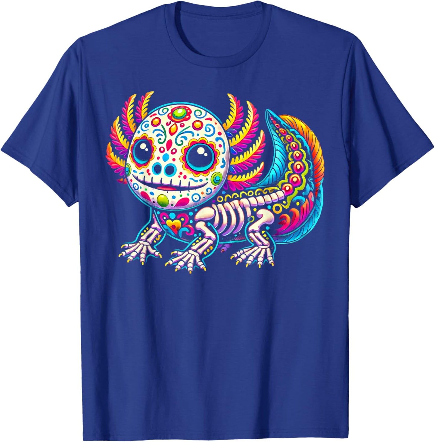 Colorful Axolotl Día de Muertos Sugar Skull Day of the Dead T-Shirt - T-Shirt | Royal