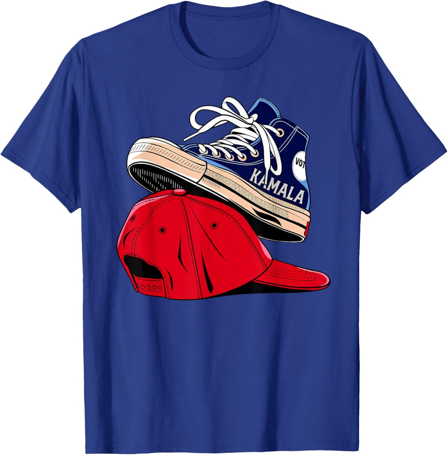 Kamala Harris High Heel Shoes Stepping On Red Hat Funny Vote T-Shirt - T-Shirt | Royal