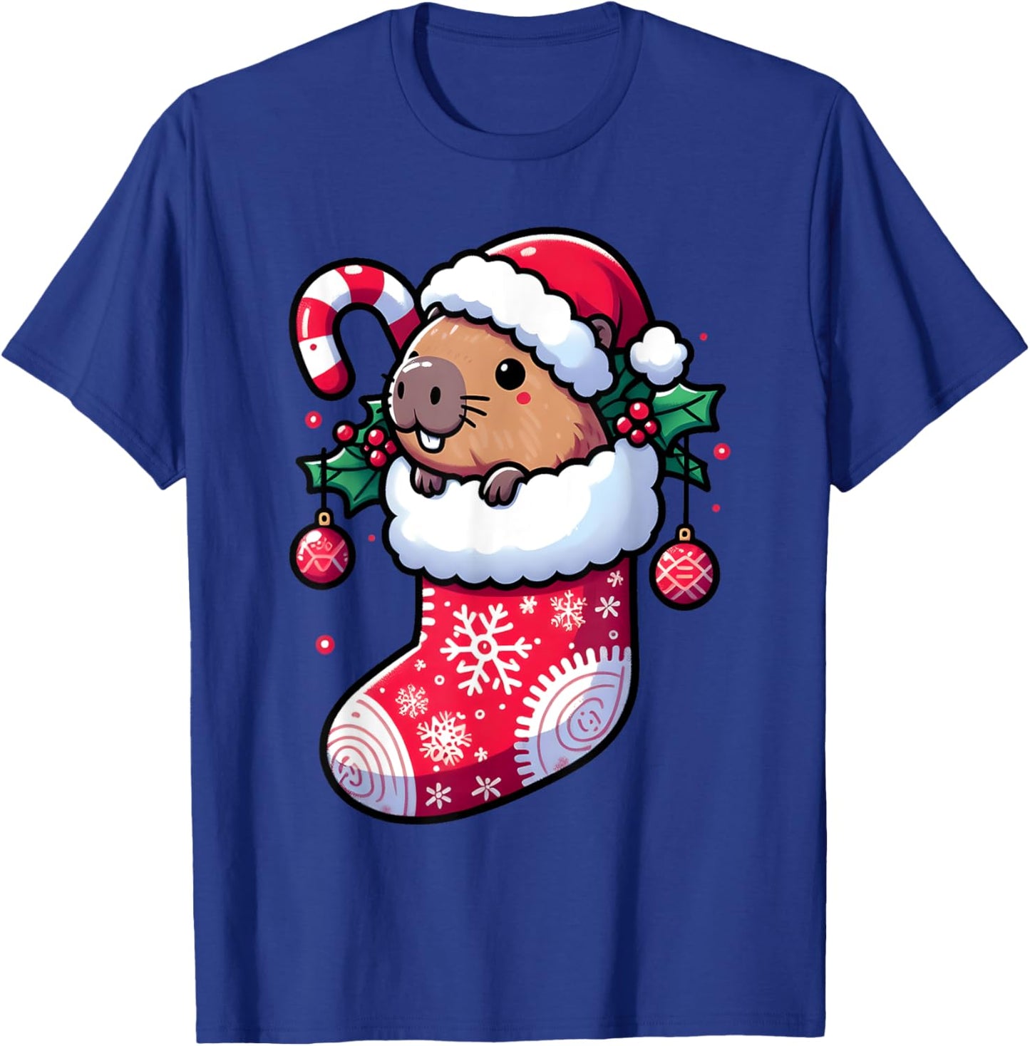 Cute Capybara Wearing Santa Hat in Christmas Stocking Pajama T-Shirt - T-Shirt | Royal