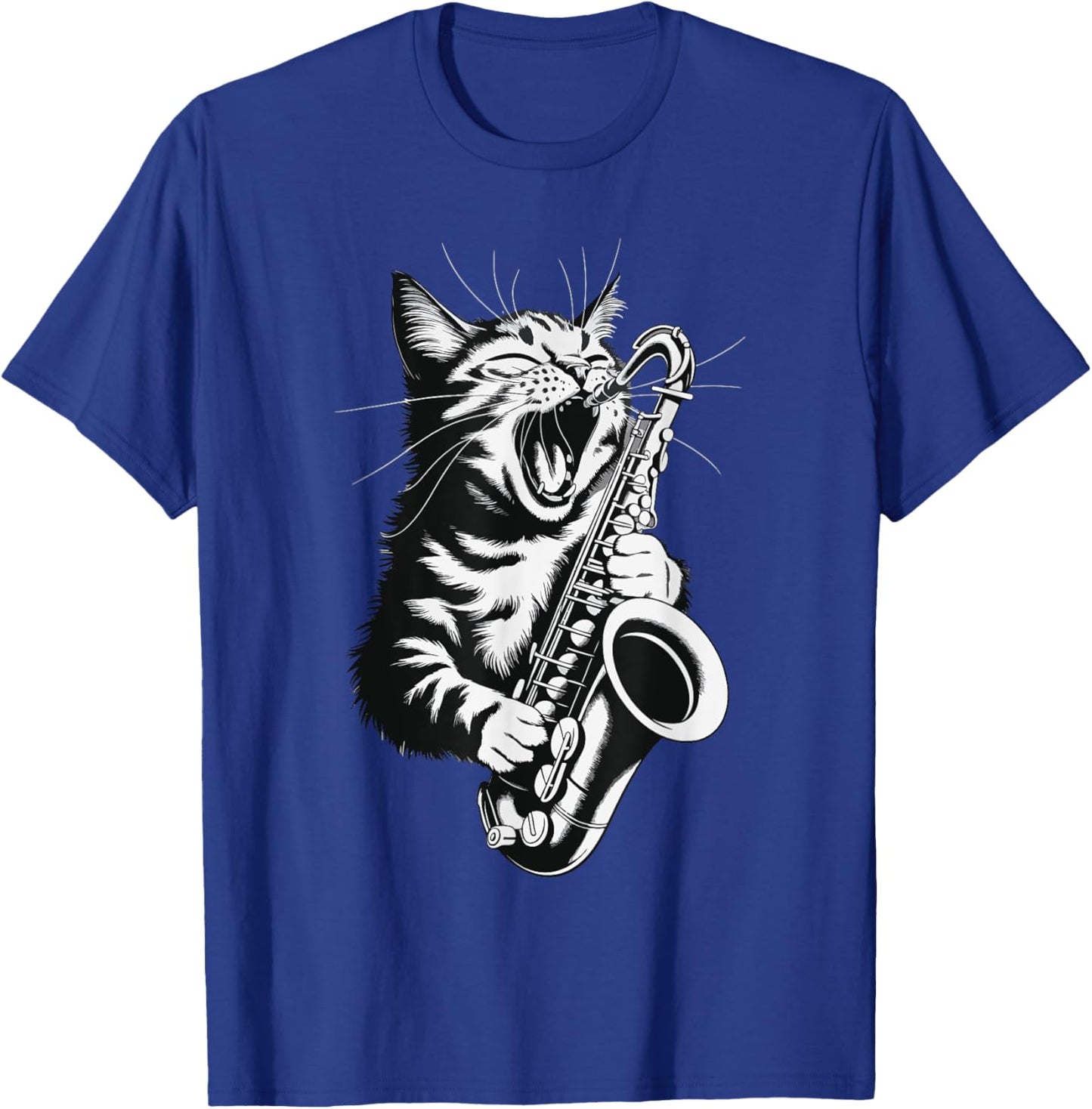 Cat Playing Saxophone Men Women Girls Kids T-Shirt - T-Shirt | Royal