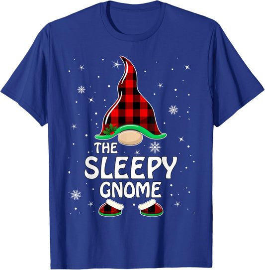 Sleepy Gnome Buffalo Plaid Matching Family Christmas Pajama T-Shirt - T-Shirt | Royal