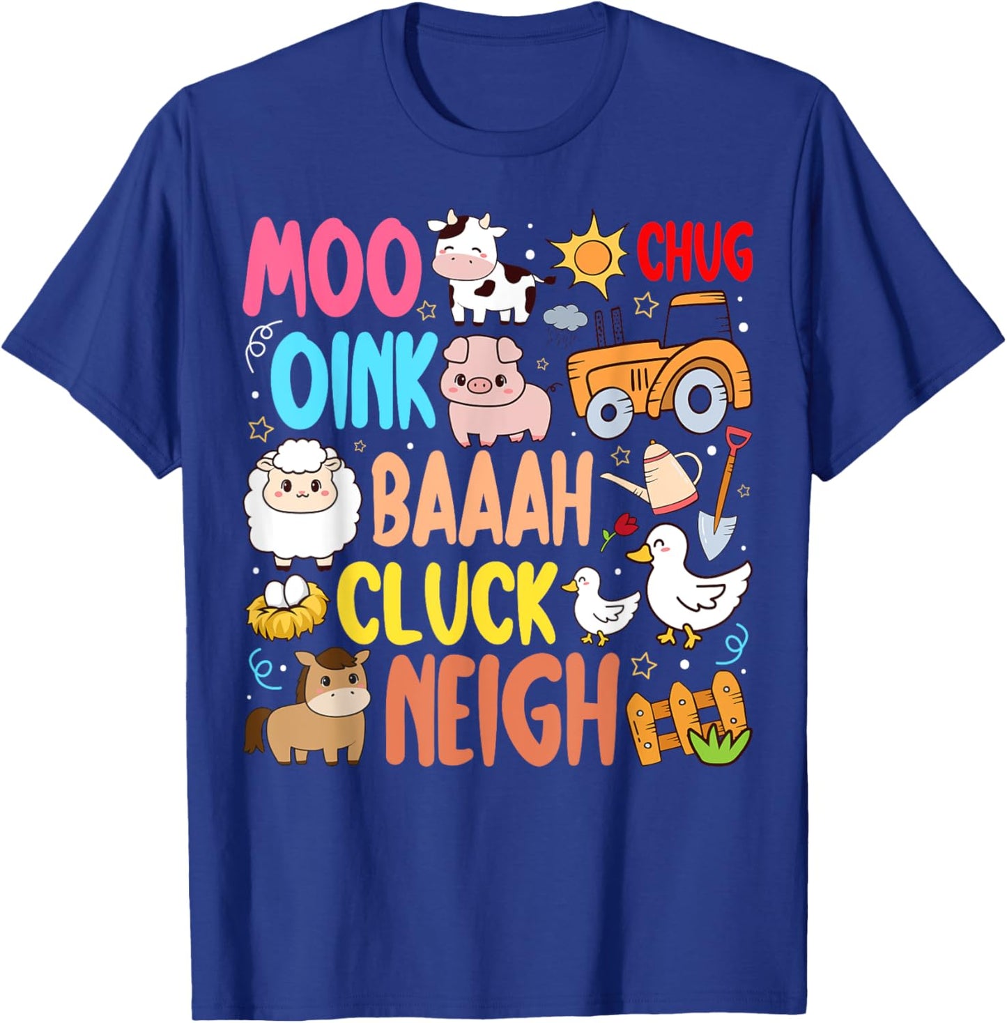 Farm Animals Sounds Oink Baa Neigh Cluck Moo Toddler Farmer T-Shirt - T-Shirt | Royal