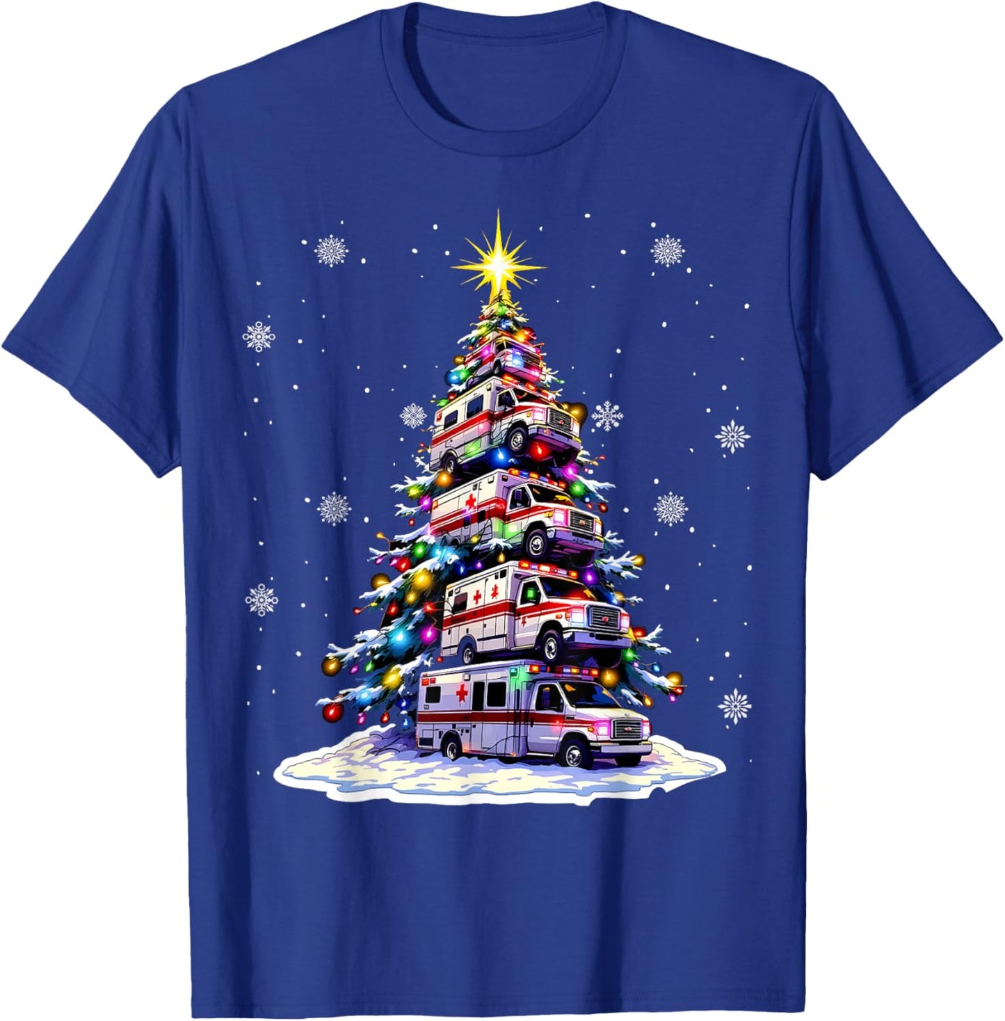 Ambulance Christmas Tree Funny Holiday EMS Medical Workers T-Shirt - T-Shirt | Royal