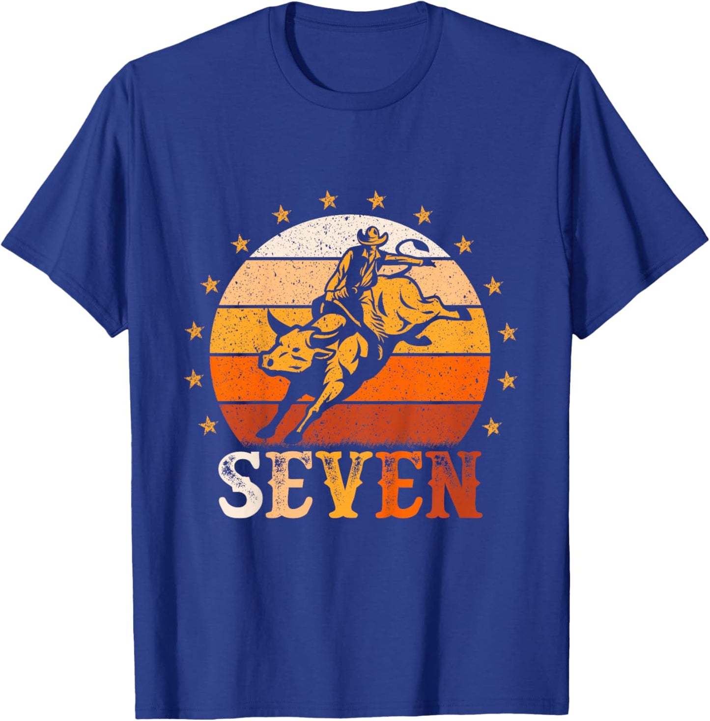 Kids Bull Riding 7th Birthday Party 7 Year Old Boy Cowboy Rodeo T-Shirt - T-Shirt | Royal