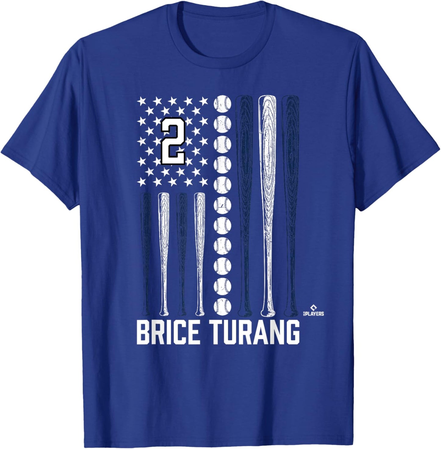 Baseball American Flag Brice Turang Milwaukee Baseball MLBPA T-Shirt - T-Shirt | Royal