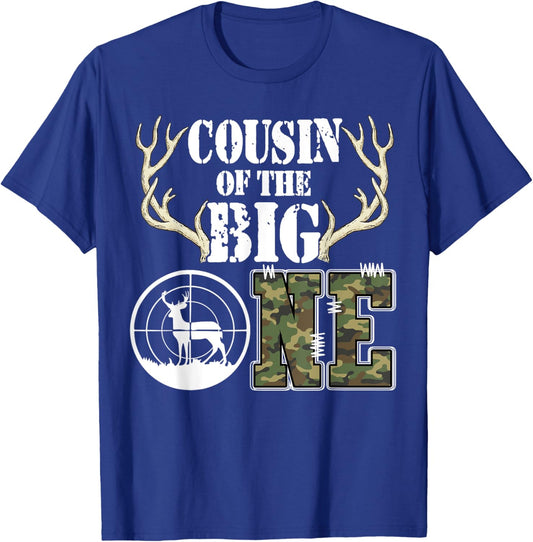 Cousin of The Big One Birthday Boy Deer Hunter Camouflage T-Shirt - T-Shirt | Royal