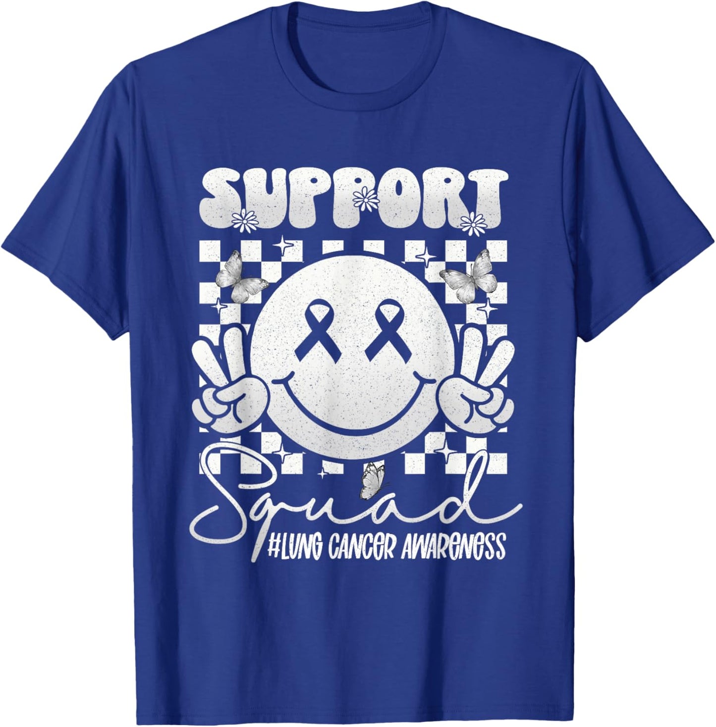 Lung Cancer Awareness Smile Face Support White Ribbon T-Shirt - T-Shirt | Royal