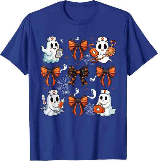 Cute Nurse Ghost Boo Halloween Coquette Bow Nurse Crew T-Shirt - T-Shirt | Royal