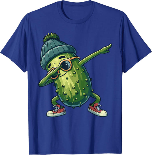 Pickle Cucumber Funny National Pickle Day Dabbing Pickle Dancing Cucumber , -Adults & Kids, Grey, Small, Short Sleeve, , Fun, Humorous, Modern, Cotton, Machine Wash, All Seasons T-Shirt - T-Shirt | Royal