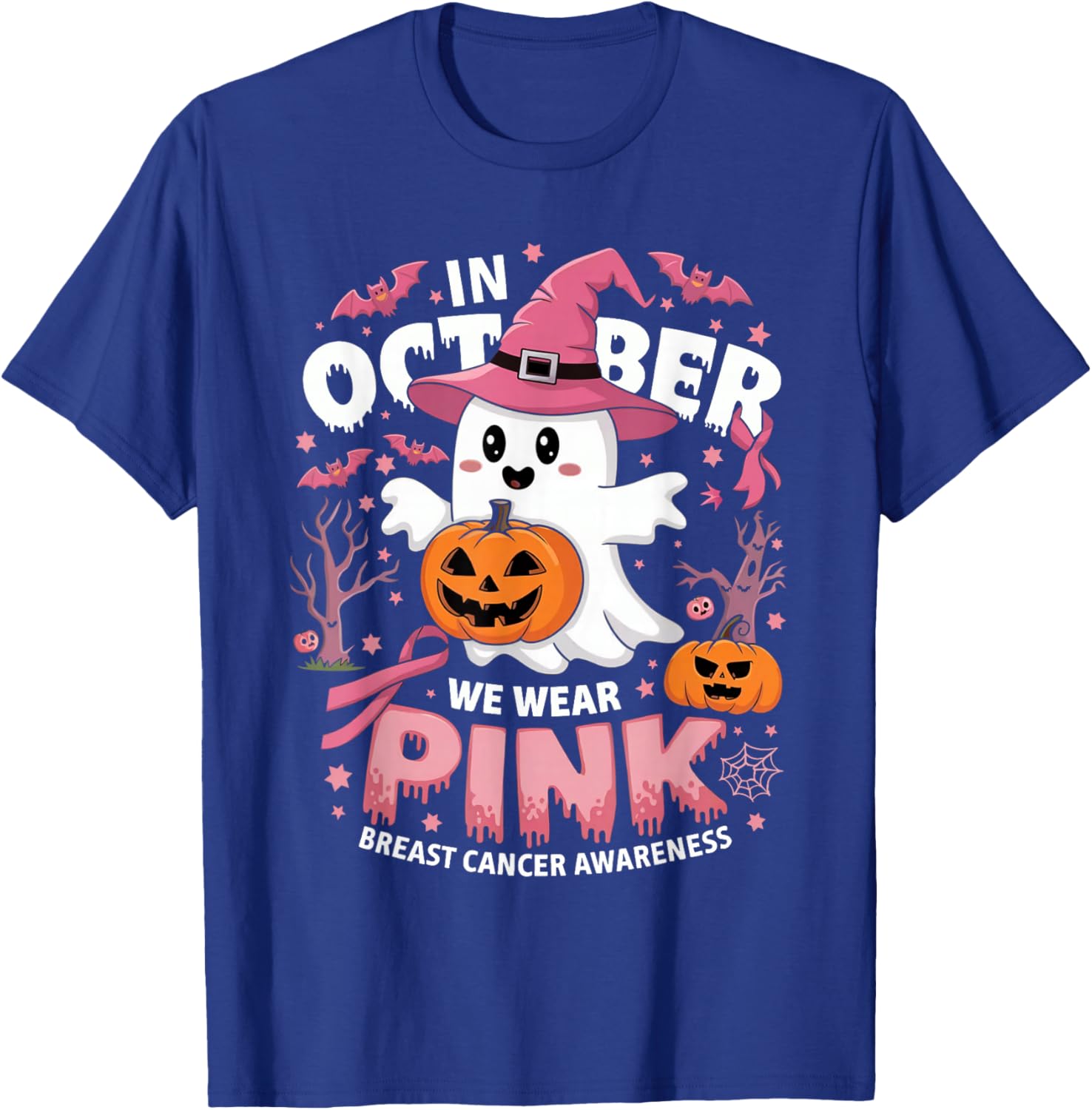 In October We Wear Pink Halloween Breast Cancer T-Shirt - T-Shirt | Royal