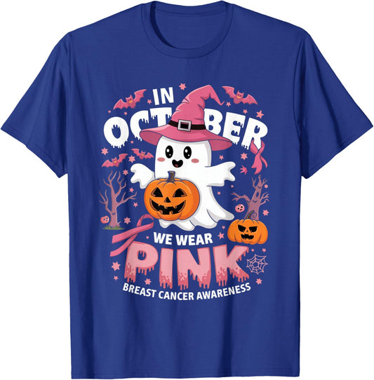 In October We Wear Pink Halloween Breast Cancer T-Shirt - T-Shirt | Royal