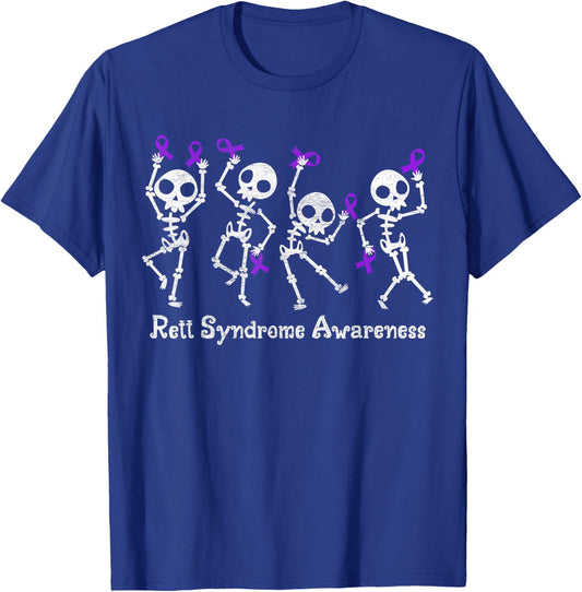 Rett Syndrome Awareness Month Dancing Skeletons Halloween T-Shirt - T-Shirt | Royal