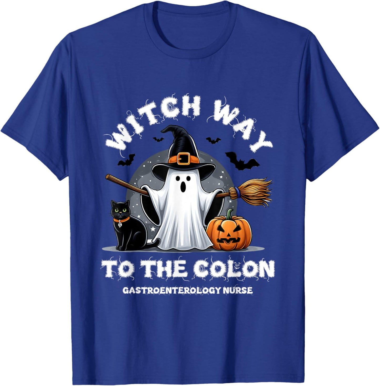 Gastroenterology Nurse Witch Way To The Colon Surprise Ghost T-Shirt - T-Shirt | Royal