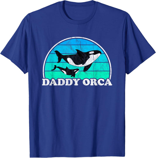 Daddy Orca - Orcas Whale Father Dad Retro T-Shirt - T-Shirt | Royal