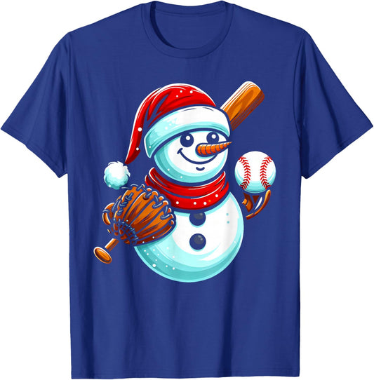 Baseball Snowman Santa Hat Christmas Xmas Boys Girls Kids T-Shirt - T-Shirt | Royal
