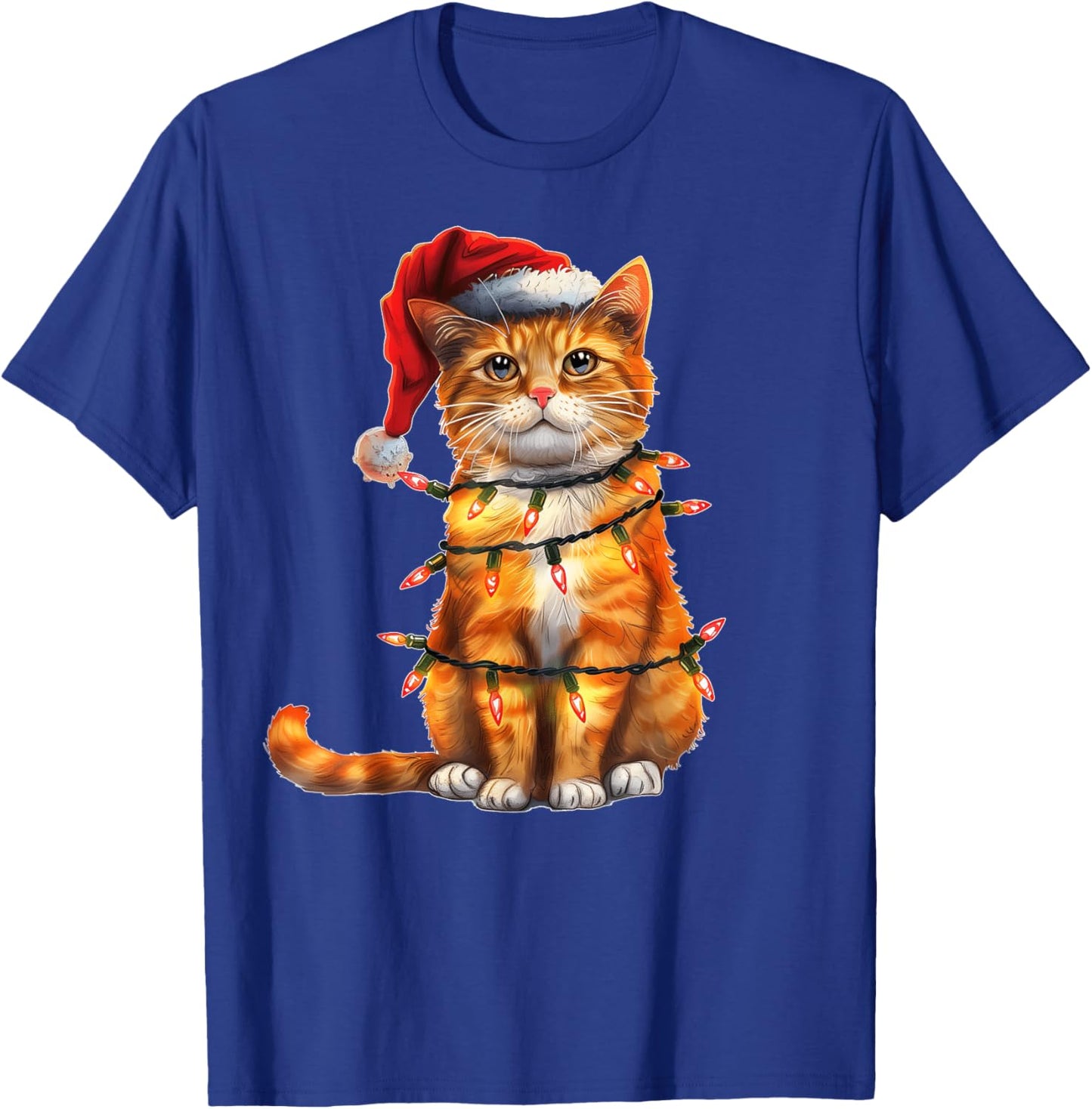Cute Orange Cat Tabby Cat Christmas Hat Xmas Men Women Kids T-Shirt - T-Shirt | Royal