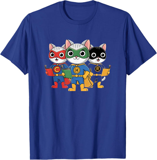 Cute Teacher Superheroes Cats Reading Squad Read Write Girls T-Shirt - T-Shirt | Royal