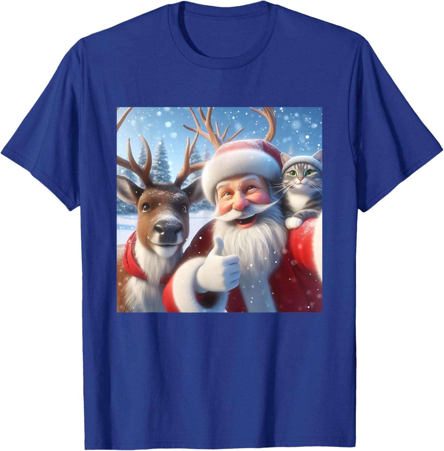 Reindeer Cat Selfie Christmas Funny Cute Santa T-Shirt - T-Shirt | Royal