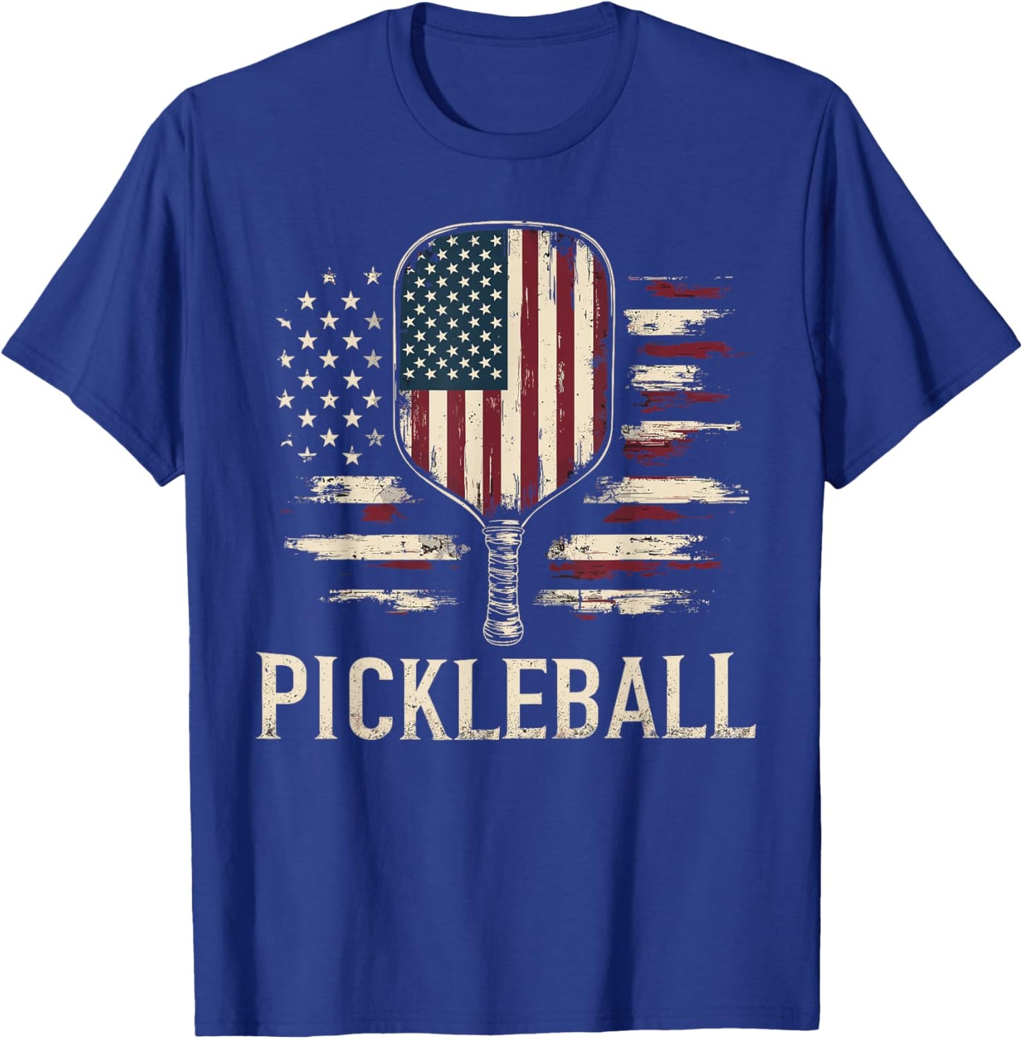 Pickleball Player US Flag Retro Paddleball T-Shirt - T-Shirt | Royal