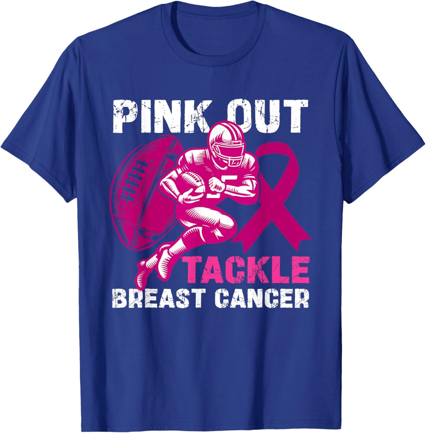Pink Out Tackle Breast Cancer Awareness Football Players T-Shirt - T-Shirt | Royal