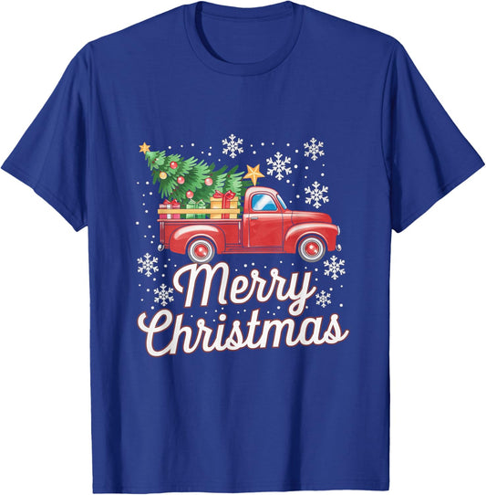 Vintage Red Truck Merry Christmas T-Shirt - T-Shirt | Royal