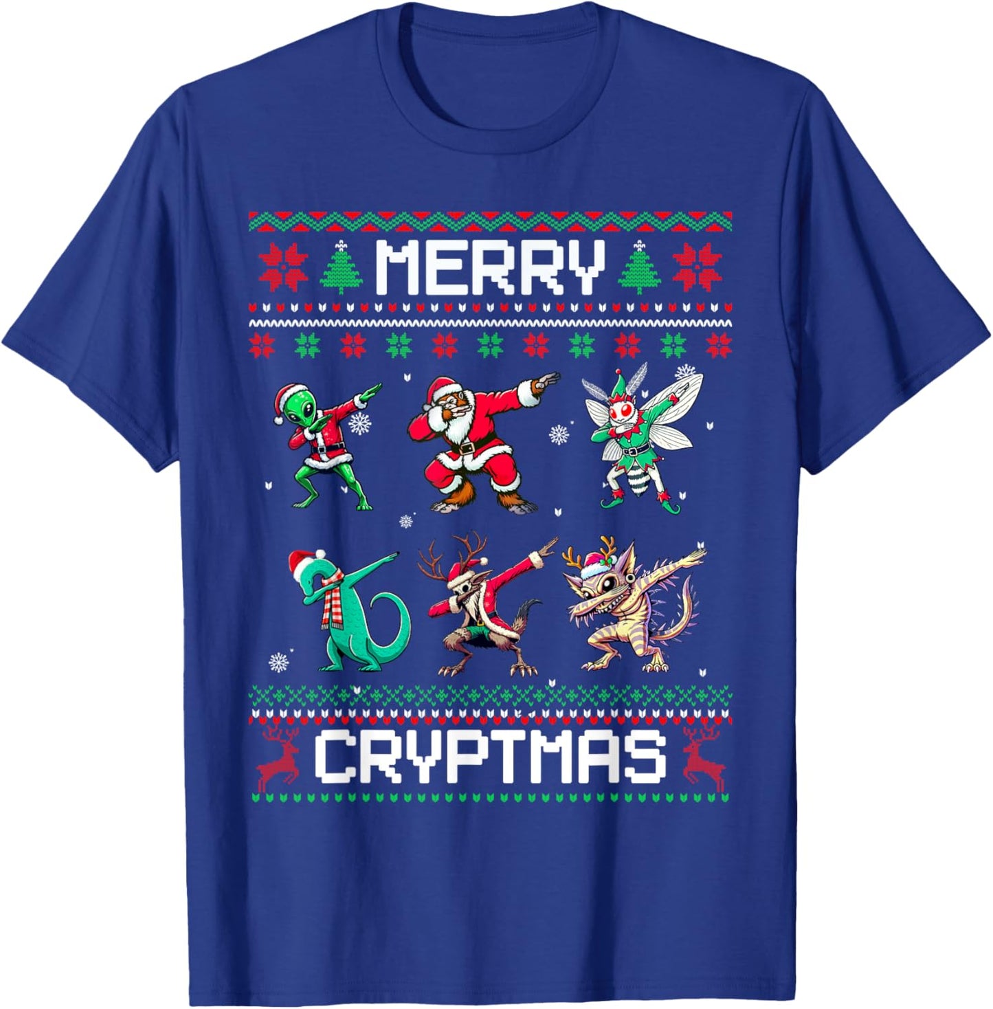 Merry Cryptmas Dabbing Cryptid Ugly Christmas Sweater T-Shirt - T-Shirt | Royal