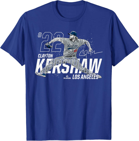 Dynamic Pose Clayton Kershaw Los Angeles Baseball MLBPA T-Shirt - T-Shirt | Royal
